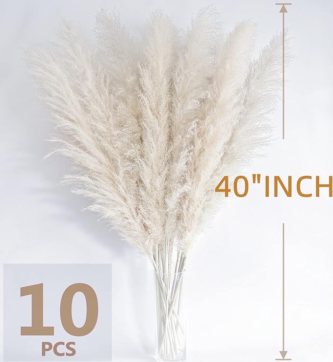 46" inch 10 Stems Cream Pampas Grass Decor Tall, Dry Flowers for Floor Vases Decor, Natural Dried Flowers for Wedding, Natural Home Decor, Wall Grass, Glam Decor