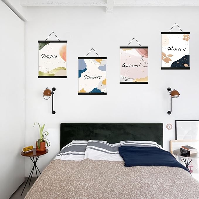 4 Pack Magnetic Poster Hanger Frame 12 inch Black,12x16 12x18 12x20 12x24 Wood Magnet Frames Hangers for Photos, Pictures, Prints, Maps, Canvas Artwork,Diamond Art Painting,Canvas Hanger