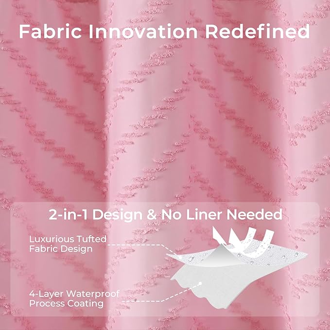 Pink Boho Shower Curtain Pretty Cute Shower Curtain Tufted Chervon Textured Modern Minimalist Striped Shower Curtains Pink, 72 x 72