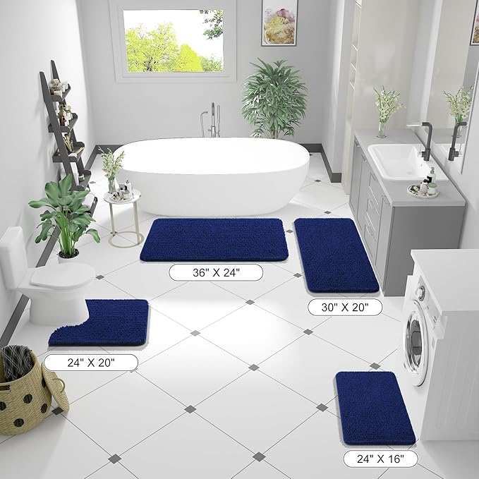 OLANLY Bathroom Rugs 44x24, Extra Soft Absorbent Chenille Bath Rugs, Rubber Backing Quick Dry, Machine Washable Bath Mats for Bathroom Floor, Tub and Shower, Home Decor Accessories, Navy