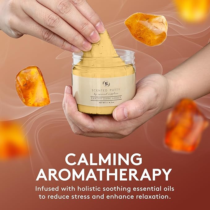 Special Supplies Scented Therapy Putty Dough - Infused with Pure Essential Oils for Aromatherapy and Meditation- Relaxation Gifts for Kids and Adults - Non-Stick (Earthy Dark Amber (4.5 oz))
