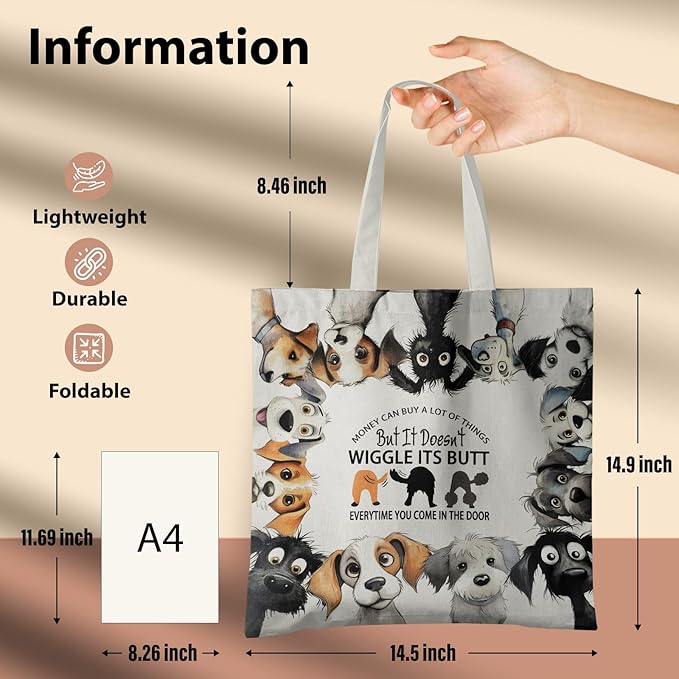 Dog Mom Canvas Tote Bags - Reusable Grocery Bags for Shopping, Funny Dog Lover Gifts for Women