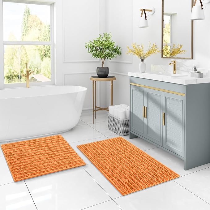Arotive Luxury Chenille Bathroom Rug Mat, Extra Soft Thick Absorbent Shaggy Bath Rugs, Non-Slip Machine Wash Dry, Plush Bath Mats for Bathroom, Shower and Tub, 36x24, Orange