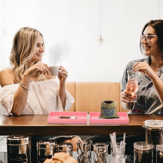 BBK Bathroom Vanity Tray 7.8 in - 2 Pack(Small) Silicone Bathroom Tray for Counter, Perfume Key Trinket Ring Tray, Decor Soap Dispenser Countertop Tray for Kitchen Sink Organization (Pink)