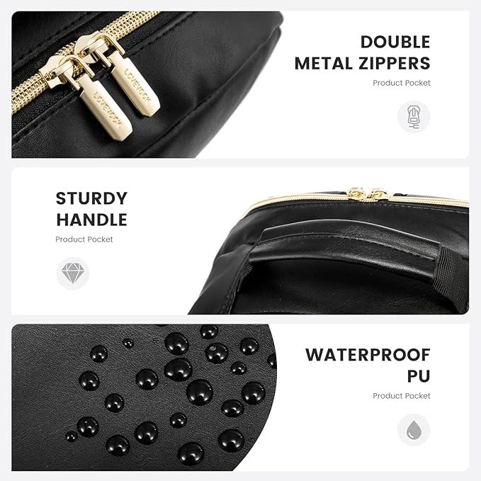 LOVEVOOK Laptop Backpack for Women, Faux PU Leather Quilted Backpack Purse, Business Computer Travel Work Bags, Nurse Backpack for Work, Fits 17-Inch Laptop, Black