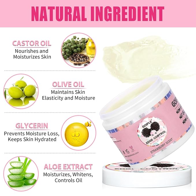 Edge Control Wax Strong Hold Non-greasy Hair Styling Gel - Edge Wax No Flaking Edge Control for Black Hair Edge Wax for Women Rosemary Hair Oil for Hair Growth Edge Brush Hair Braid Bonnet(7pcs)