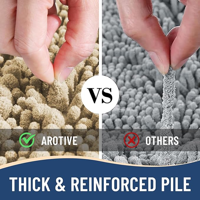 Arotive Luxury Chenille Bathroom Rug Mat, Extra Soft Thick Absorbent Shaggy Bath Rugs, Non-Slip Machine Wash Dry, Plush Bath Mats for Bathroom, Shower and Tub, 47x32, Beige