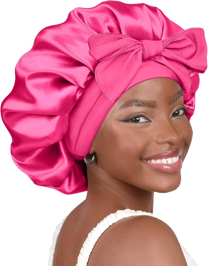 YANIBEST Silk Bonnet for Sleeping Women Satin Bonnet Double Layer Satin Lined Hair Bonnet with Tie Band Curly Hair