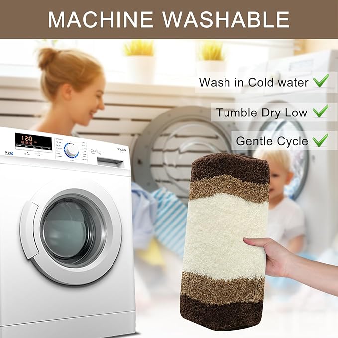 HAOCOO Brown Long Bathroom Rug Runner, Microfiber Absorbent Boho Bath Mats for Bathroom Non-Slip, Washable Soft Plush Shower Mats for Sink Shower Tub