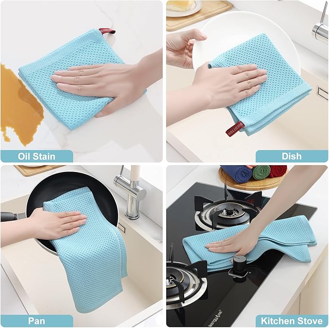 Homaxy 100% Cotton Kitchen Towels and Dishcloths Set, 12 x 12 Inches and 13 x 28 Inches, Set of 10 Bulk Kitchen Towels Set, Ultra Soft Absorbent Dish Cloths for Washing Dishes, Sky Blue