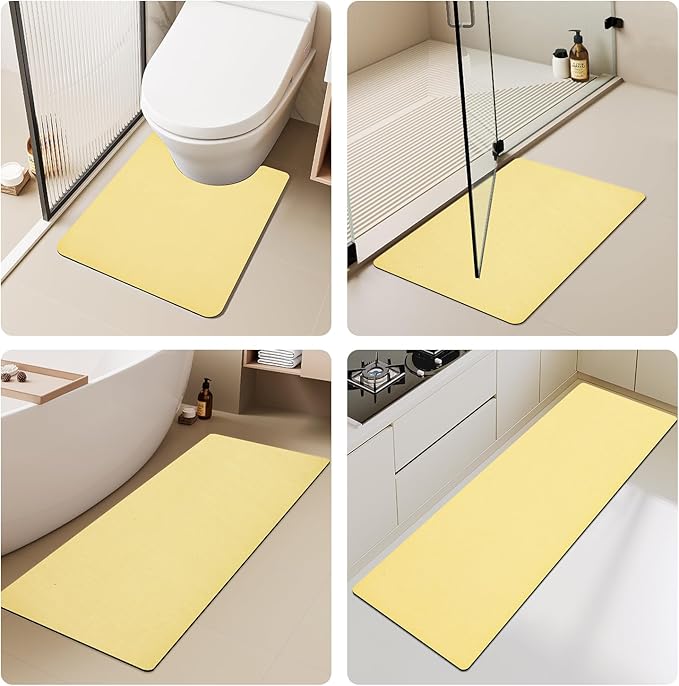Bathroom Mat Quick Dry, Bathroom Rugs Non Slip Washable Thin Absorbent Bath Mat Fits Under Door Bathroom Floor Mat Perfect for Bath, Shower, or Sink 36"x48" Light Yellow