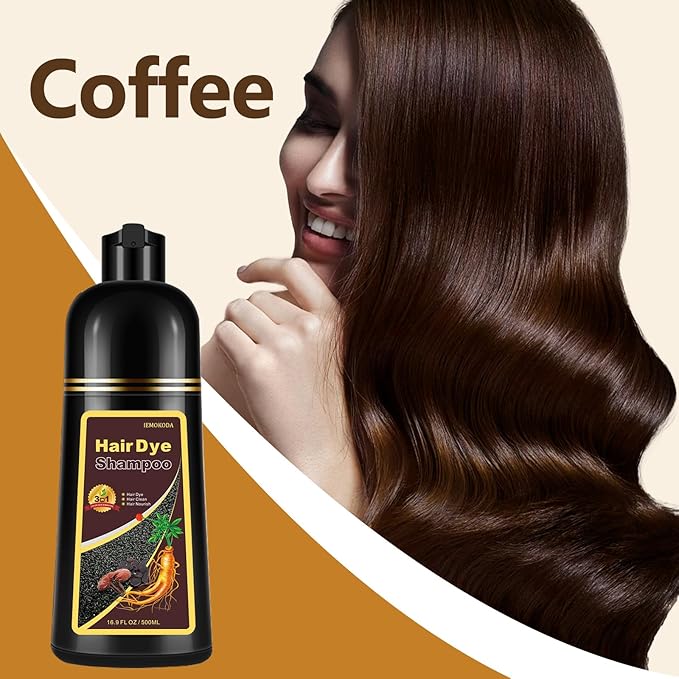 Instant Coffee Hair Dye Shampoo for Gray Hair 3 in 1, Natural Hair Color Shampoo for Women Men Brown Colors in 10-15 mins, 100% Coverage Long Lasting Brown Hair Dye 17.5 Fl Oz