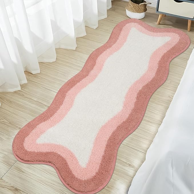 HAOCOO Bathroom Runner Rugs 18x47 inch, Non-Slip Long Rug Cute Bath Mat, Soft Luxury Shower Mat Microfiber Machine Washable Pink Floor Carpet for Sink Tub (washable rug)