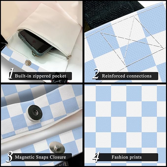 Canvas Tote Bag for Women，Cute Heavy-Duty Shoulder Bag with Zipper Pocket -Travel Tote for Grocery, Gym,Shopping