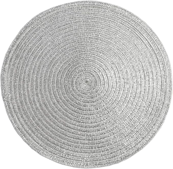 SHACOS Silver Glitter Round Placemats Set of 6 Sparkle Bling Place Mats Glitz Table Mats for Christmas Holiday Home Party Wedding Festive Table Decoration (6, Silver)