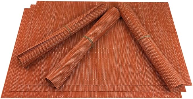 WAZAIGUR Placemats Set of 6 for Dining Table Heat-Resistant Washable Place Mats Woven Vinyl Kitchen Table Mats Easy to Clean,Orange