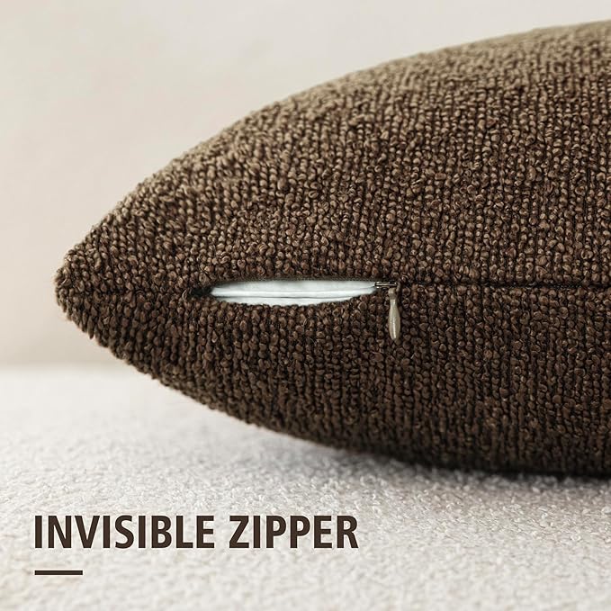 Foindtower Pack of 2, Decorative Textured Boucle Throw Pillow Covers Accent Solid Pillow Cases Cozy Soft Couch Cushion Case for Chair Sofa Bedroom Living Room Home Decor 22x22 Inch Chocolate