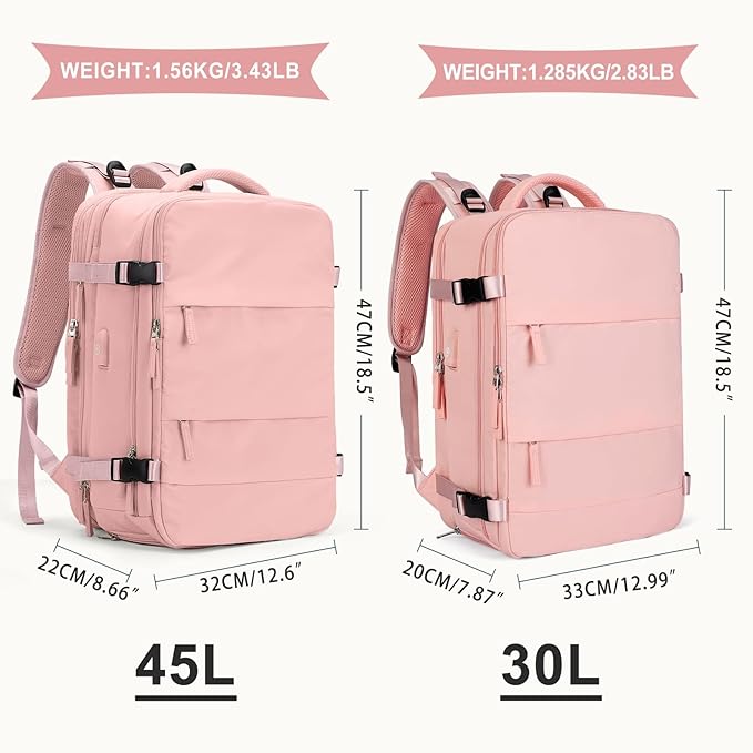coowoz Large Travel Backpack For Women Men, Carry On Backpack,Hiking Backpack Waterproof Outdoor Sports Rucksack Casual Daypack Expandable Heavy Duty Extra large Backpack Pink Expansion