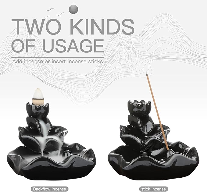 DK177 Incense Holder Waterfall Incense Burner Ceramic Backflow Zen Incense Fountain Machine Diffuser Burner Cone Holder for Spiritual Aromatherapy Gifts Set Home Decor with 20 Cones