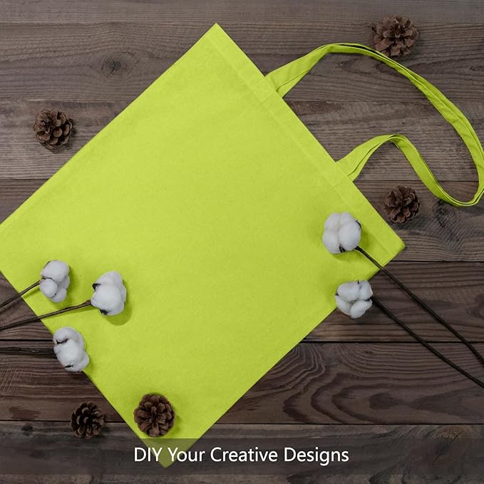 TOPDesign 6-Pack Economical 16"x15" Apple Green Cotton Tote Bag, Lightweight Medium Reusable Grocery Shopping Cloth Bags, Suitable for DIY, Advertising, Promotion, Gift, Activity