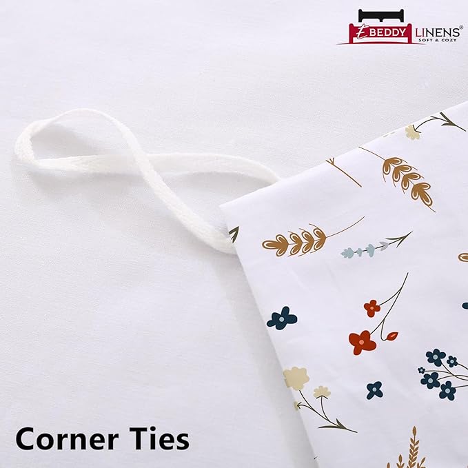eBeddy Linens Luxury Printed Duvet Cover Set Oversized Queen 98x98 Size 800 TC Certified Egyptian Cotton Luxury Soft & Breathable with Zipper Closure & Corner Ties Flower Print