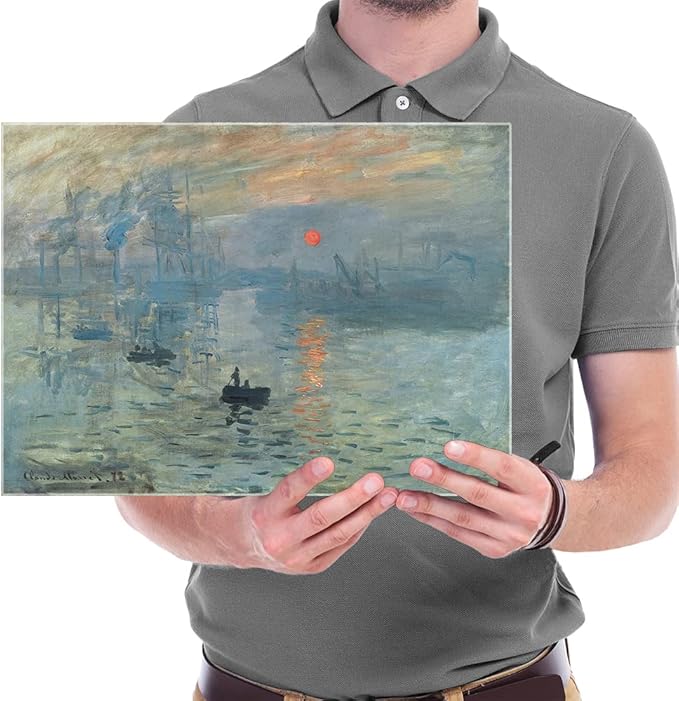 Wieco Art Impression Sunrise Canvas Prints Wall Art of Claude Monet Famous Oil Paintings Reproduction Seascape Ocean Sea Beach Pictures for Home Decorations Modern Stretched and Framed Giclee