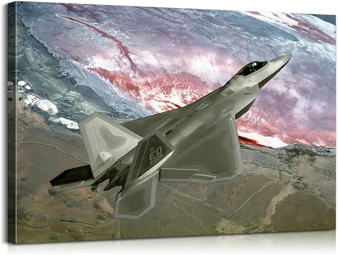Airplane Decor F-22 Raptor Fighter Jets Poster Aviation Wall Art Plane Wall Art for Boys Room Aviation Poster for Boys Room Bedroom Decor (12''Hx18''W)