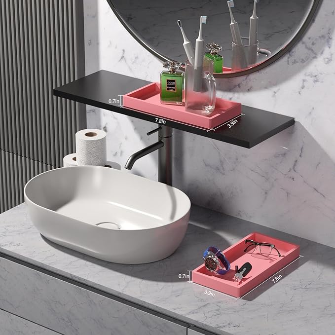 BBK Bathroom Vanity Tray 7.8 in - 2 Pack(Small) Silicone Bathroom Tray for Counter, Perfume Key Trinket Ring Tray, Decor Soap Dispenser Countertop Tray for Kitchen Sink Organization (Pink)