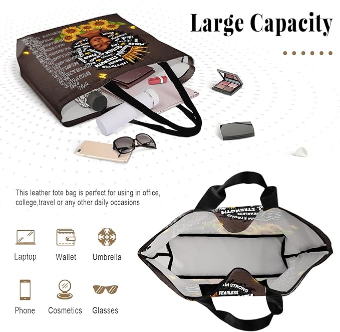 African American Black Women Tote Bag Black Girl Magic Shoulder Handbag For Work Travel Beach Shopping