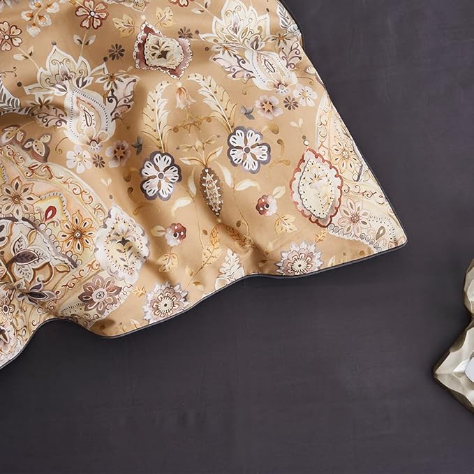 Cupocupa Duvet Cover Queen Size Set Boho Floral Pattern Duvet Cover Queen for Queen Size Bed Vintage Soft Bedding Leaf Print Paisley