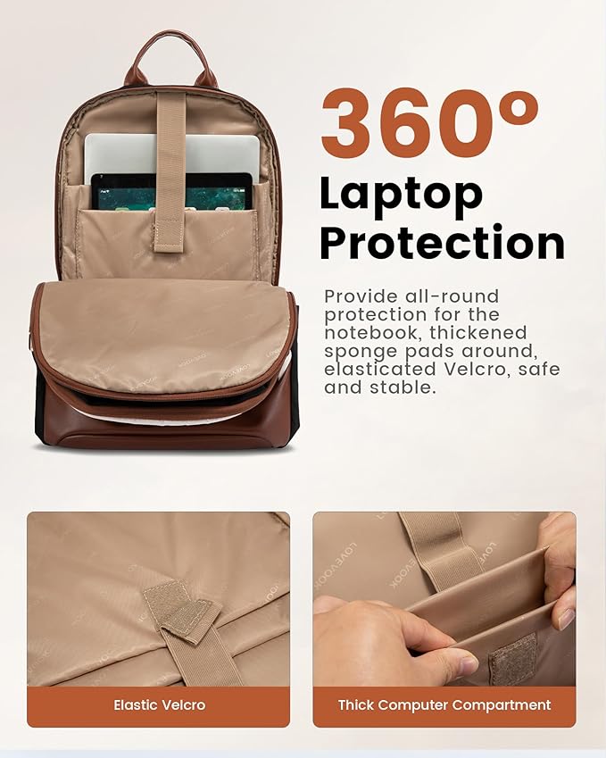 LOVEVOOK Laptop Backpack for Women, 17.3 Inch Work Backpack Purse, Large Capacity Casual Daypack, Business Computer Backpack, Travel Backpack for Nurse, Teacher, Black-White-Brown