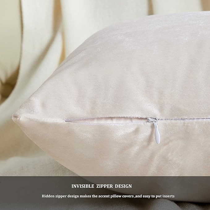 GIGIZAZA Velvet Ivory Cream Throw Pillow Covers Decorative Cushion Covers Pillow Cases Sham for Sofa Couch (20x20inch(50x50cm)-4pcs, Ivory)
