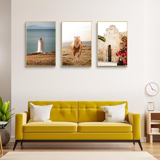 Golden State Art, 24x36 Aluminum Picture Frame, Gold Metal Thin Poster Frames for 24 x 36 inch Photo, Acrylic Front, Wall Hook for Horizontal or Vertical Display, 3 Pack