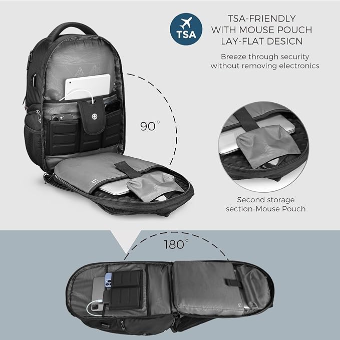 Swissdigital Design Men's 17 Inch Laptop Backpack with Apple Find My Network and USB Charging Port, Large Capacity Business Travel Backpack for College and Business | SD1643FB-01