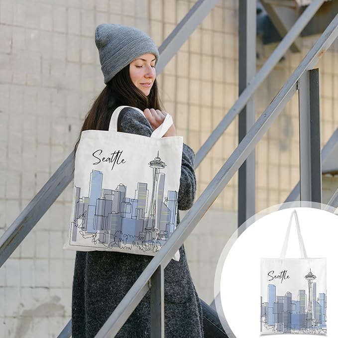 Paterr 4 Pcs City Souvenir Tote Bag-New York Chicago Seattle Los Angeles Boston San Francisco Paris Italy Las Vegas Nashville