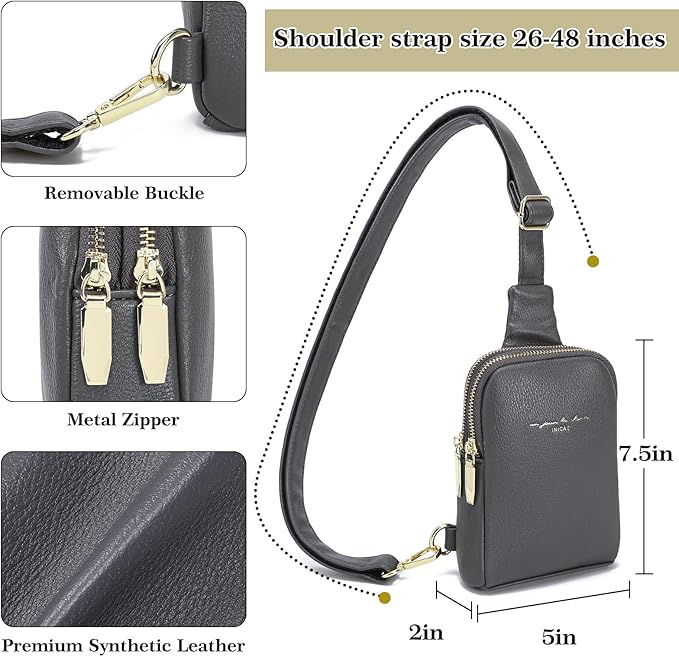 INICAT Travel Small Sling Bag Leather Crossbody Bags for Women Fanny Packs Cross Body Bag for Woman Cross Body Purses