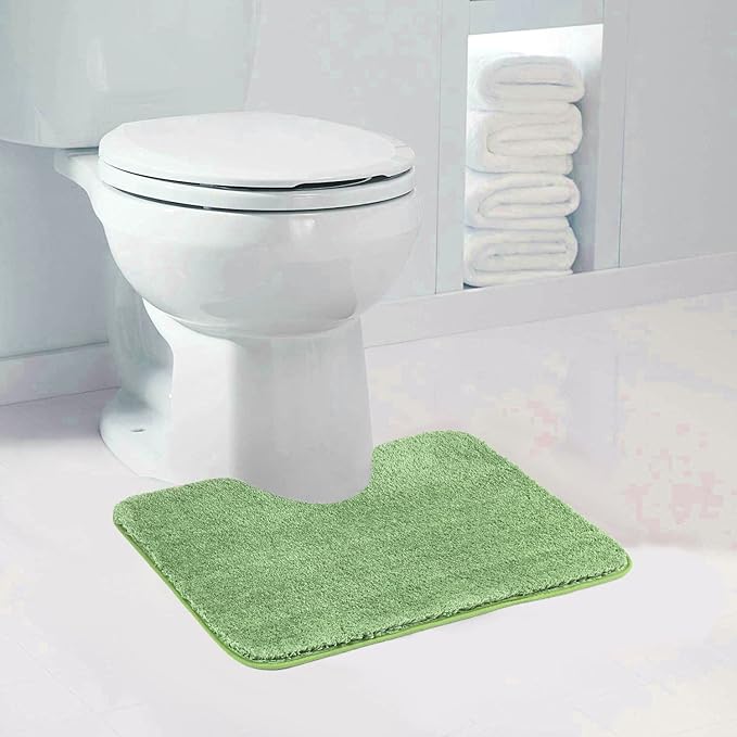 Walensee Contour Rug (20x24, Sage Green) Non Slip Bath Mat, Soft Microfiber Shaggy Mat, Machine Washable U Shape Toilet Rug