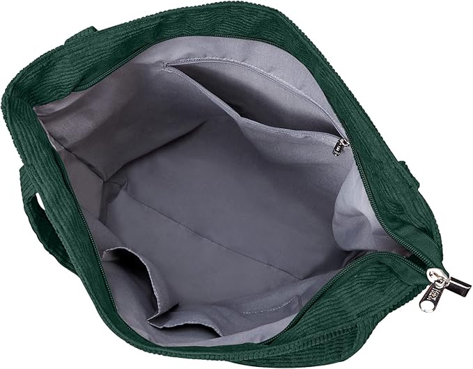 KALIDI Women Corduroy Tote Bag Zipper Casual Tote's Handbag Big Capacity Shoulder Bag with Pockets