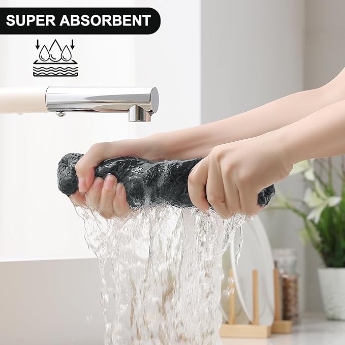 Homaxy 100% Cotton Kitchen Towels and Dishcloths Set, 12 x 12 Inches and 13 x 28 Inches, Set of 8 Bulk Kitchen Towels Set, Ultra Soft Absorbent Dish Cloths for Washing Dishes, Black