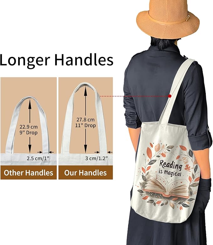 Canvas Tote Bag for Women, Aesthetic Tote Bag with Zipper Pocket for Grocery Travel Work Gift, Canvas Shopping Bag