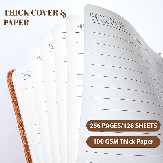 CAGIE Lined Journal for Men Women, Tree Growth Ring Leather Bound Journal Notebook, 256 Pages 100 GSM Journals for Writing, A5 Hardcover Journaling Notebooks,2 Pack (Brown & Khaki)