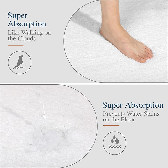 Walensee Large Bathroom Rug (24 x 48, White) Extra Soft and Absorbent Shaggy Bath Mat Machine Washable Microfiber Non Slip Luxury Floor Mat