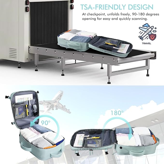 Beraliy Travel Backpack for Women, Airline Approved Bag, 16 inch Laptop Waterproof Hiking Backpack, Casual College Daypack, Weekender Bag, Mint Green