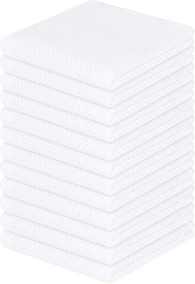 Homaxy 100% Cotton Waffle Weave Kitchen Dish Cloths, Ultra Soft Absorbent Quick Drying Dish Towels, 12 x 12 Inches, 12-Pack, White