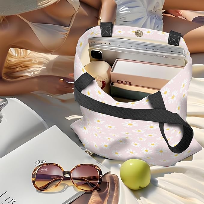 Canvas Tote Bag for Women，Cute Heavy-Duty Shoulder Bag with Zipper Pocket -Travel Tote for Grocery, Gym,Shopping