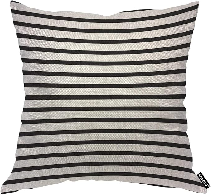 AOYEGO Black and White Stripes Throw Pillow Cover Artistic Streaks Backdrop Classic Endless Lines Pattern Pillow Case 18x18 Inch Decorative Men Women Room Cushion Cover for Home Couch Bed