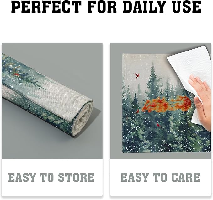 Giwawa Winter Pine Trees Placemats Set of 4 Watercolor Christmas Forest Red Birds Linen Table Mat 12"x18" Xmas Snowy Tree Decorative Seasonal Washable Place Mats for Kitchen Dining Holiday