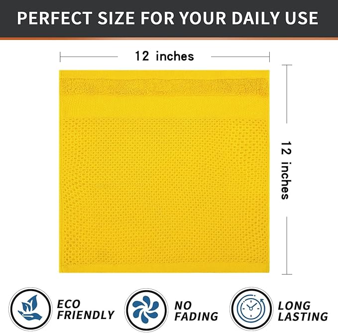 Homaxy 100% Cotton Dish Cloths, 12 Pack - 12 x 12 Inches, Waffle Weave Super Soft and Absorbent Dish Towels Quick Drying Dishcloths, Yellow