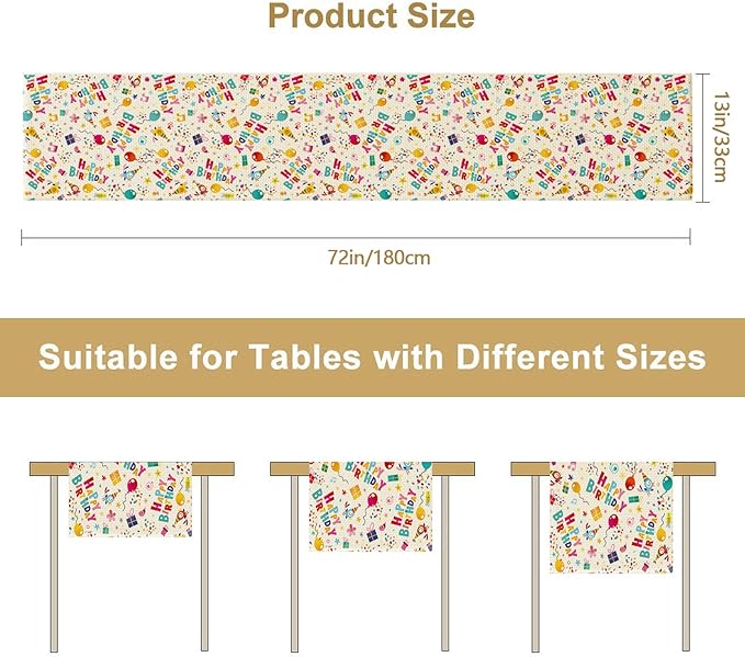 Happy Birthday Table Runner Seasonal Spring Fall Kitchen Dining Linen Table Decoration for Indoor Outdoor Home Party Dinner 13x72 Inch