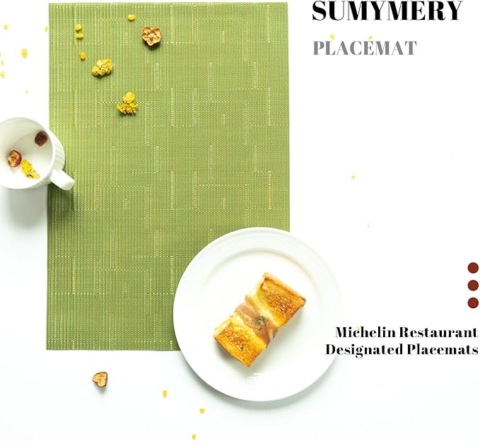 Placemats Set of 8 Vinyl/Plastic Woven Place Mats for Kitchen Table Indoor/Outdoor Washable Placemat Wipeable Dining Table Mats (Oliver Green,8)